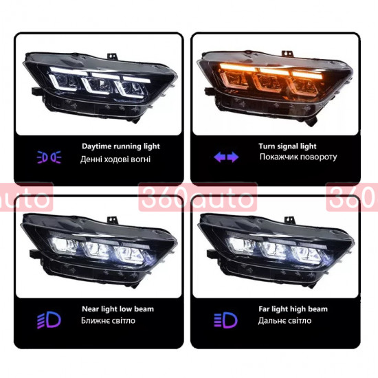 Передние фары на Ford Mustang 2014-2017 Full LED 2024 look черные