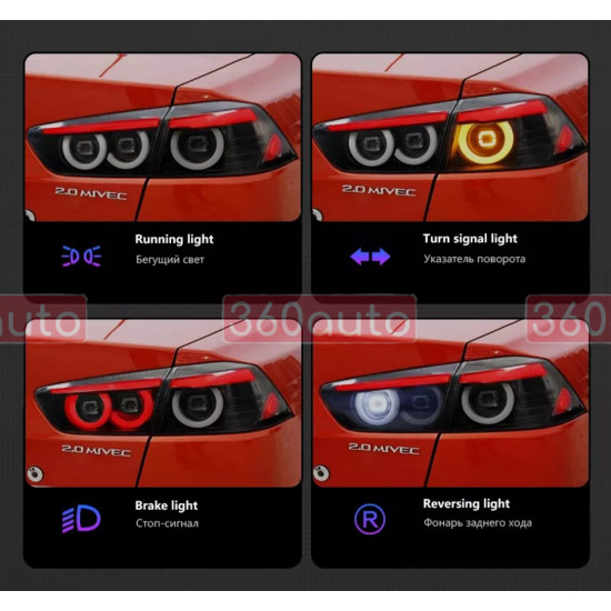 Задние фонари на Mitsubishi Lancer X 2007-2017 LED черный стиль JDM
