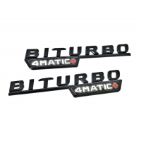 Автологотип шильдик эмблема надпись Mercedes Biturbo 4Matic+ черный комплект 2шт
