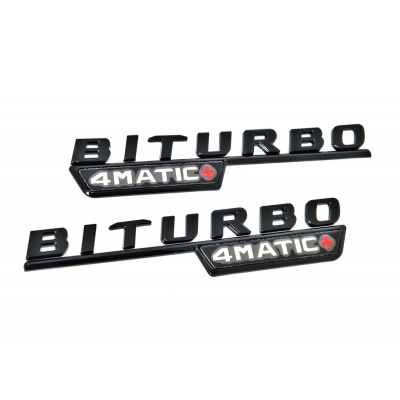 Автологотип шильдик эмблема надпись Mercedes Biturbo 4Matic+ черный комплект 2шт