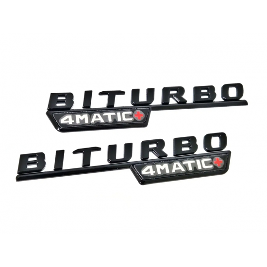 Автологотип шильдик эмблема надпись Mercedes Biturbo 4Matic+ черный комплект 2шт